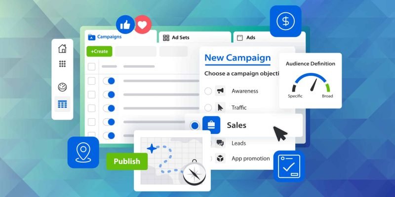 Ads Manager vector illustration concept. Marketing platform interface. Advertising cabinet of social media. Pay per click